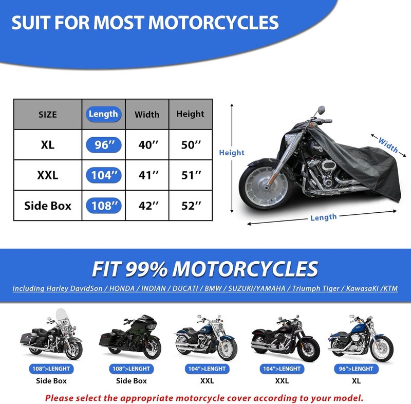 mieapond Motorcycle Cover for Sport Model Harley Davidson Sportster S, Sporster 883, Nightster Special, SuperLow, SuperLow 1200T, 1200 Custom, and Most Motorcycles - Waterproof Motorcycle Cover Outdoor Storage - Image 2